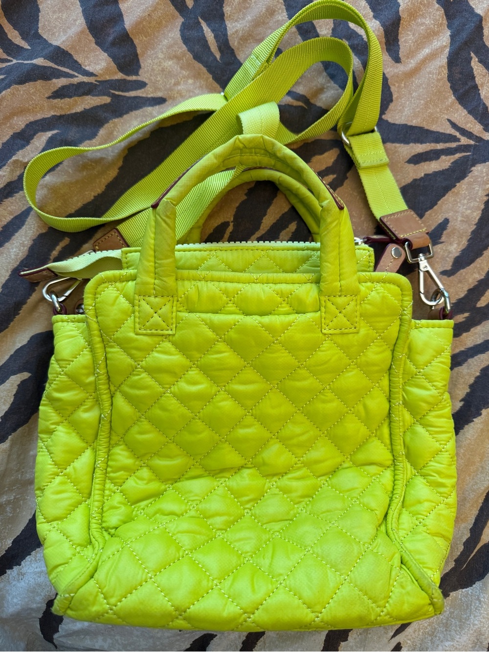 MZ Wallace Acid Yellow Quilted Mini Box Tote Crossbody Bag - Picture 4 of 11